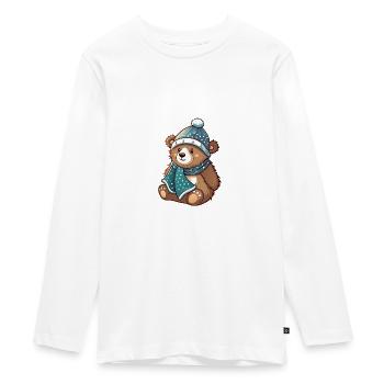 Ours mignon avec écharpe et chapeau à pompon. - T-shirt manches longues Premium Ado - blanc - Devant - AI Model Kid Female (0cm)