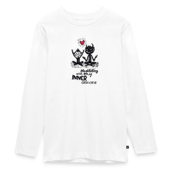 Meditating Demon - Teenager Premium Organic Long Sleeve Shirt - white - Front - AI Model Kid Female (0cm)