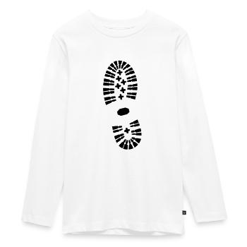 Schuhabdruck, Fußabdruck, Wandern - Teenager Premium Bio Langarmshirt - Weiß - Vorne - AI Model Kid Female (0cm)
