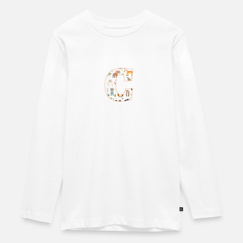 Buchstabe C, Monogramm, Tiermuster - Teenager Premium Bio Langarmshirt - Weiß