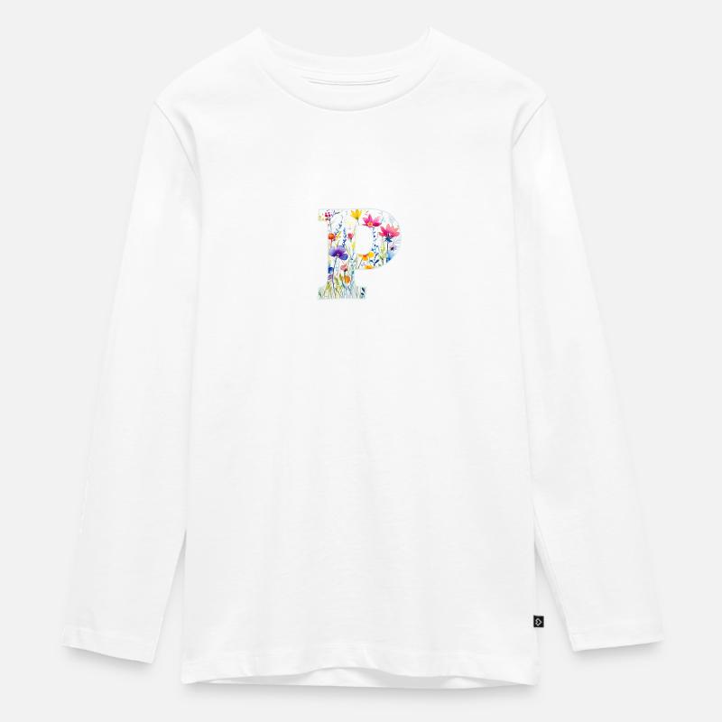 Buchstabe P, Monogramm, Blumenmuster - Teenager Premium Bio Langarmshirt - Weiß