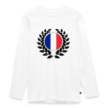 France French Laurel Wreath Tricolor EM - Teenager Premium Organic Long Sleeve Shirt - white - Front - AI Model Kid Female (0cm)