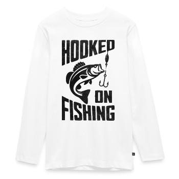 Hooked on Angeln Angler - Teenager Premium Bio Langarmshirt - Weiß - Vorne - AI Model Kid Female (0cm)