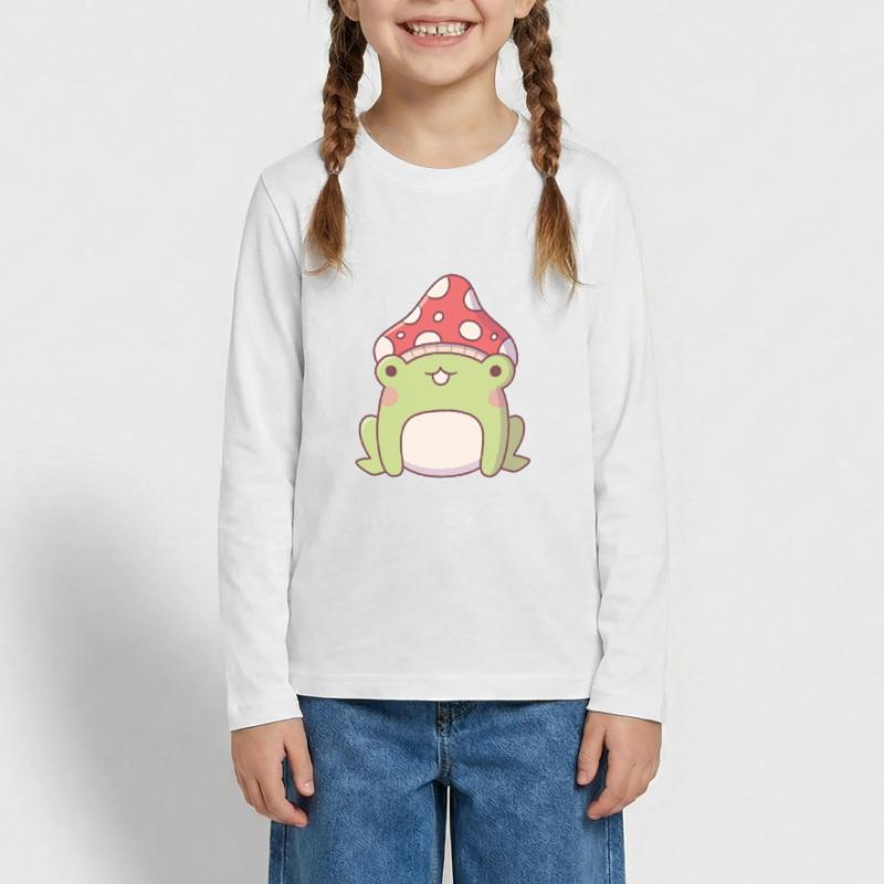 Cute Toadstool Frog Doodle Teenager Premium Organic Long Sleeve Shirt