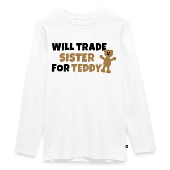 Will trade sister for teddy - Teenager Premium Bio Langarmshirt - Weiß - Vorne - AI Model Kid Female (0cm)