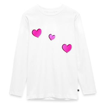 trois cœurs roses symbole d’amour paillettes - T-shirt manches longues Premium Ado - blanc - Devant - AI Model Kid Female (0cm)