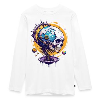 Earth Skull // Totenkopf Erde // Erdball FS0075 - Teenager Premium Organic Long Sleeve Shirt - white - Front - AI Model Kid Female (0cm)