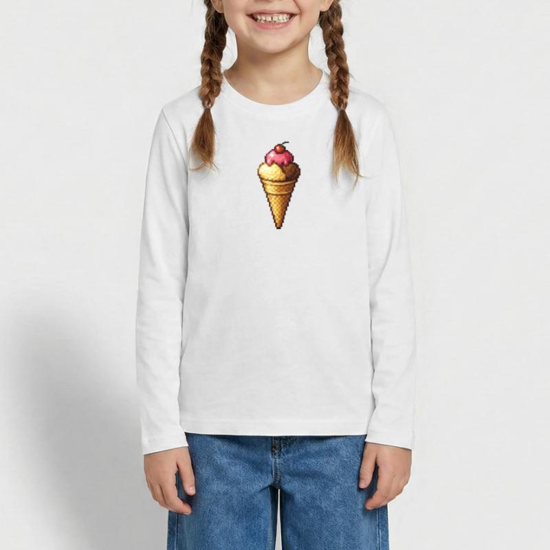 Retro Pixel Eiscreme Cone Teenager Premium Bio Langarmshirt