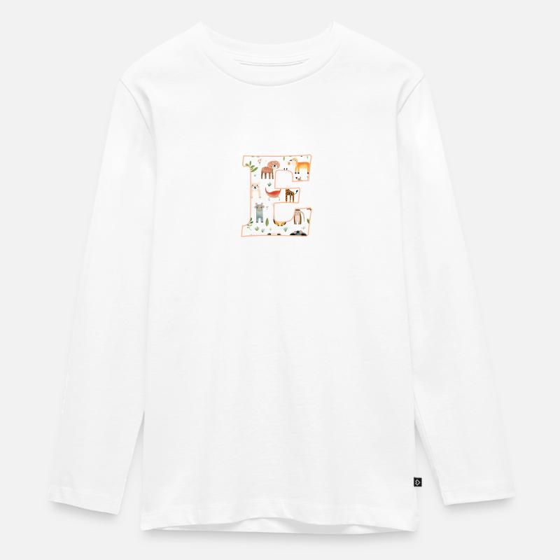 Buchstabe E, Monogramm, Tiermuster - Teenager Premium Bio Langarmshirt - Weiß
