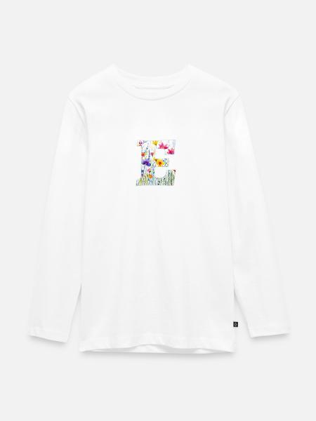 Buchstabe E, Monogramm, Blumenmuster - Teenager Premium Bio Langarmshirt - Weiß