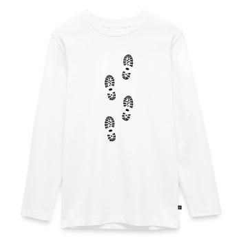 Schuhabdruck, Wandern, Tritte, Schuhe - Teenager Premium Bio Langarmshirt - Weiß - Vorne - AI Model Kid Female (0cm)