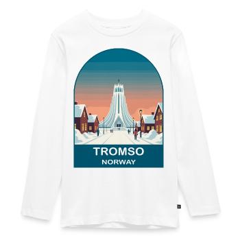 Tromso Norwegen Vintage-Reiseplakat-Kunst - Teenager Premium Bio Langarmshirt - Weiß - Vorne - AI Model Kid Female (0cm)