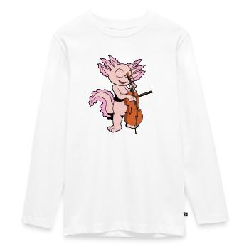 Comic Axolotl joue du violoncelle - T-shirt manches longues Premium Ado - blanc - Devant - AI Model Kid Female (0cm)