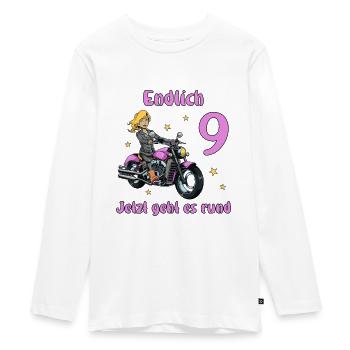 Geburtstagsshirt Motorrad - 9 Geburtstag Mädchen - Teenager Premium Bio Langarmshirt - Weiß - Vorne - AI Model Kid Female (0cm)