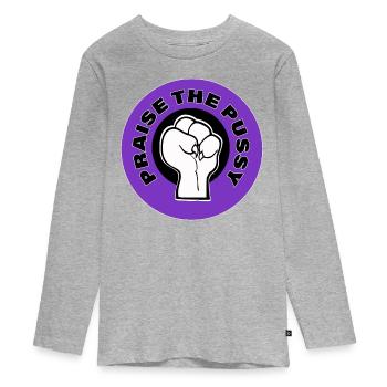 praise the pu§§y violett - Teenager Premium Bio Langarmshirt - Grau meliert - Vorne