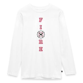 FIRE vertical with Maltese Cross - Teenager Premium Organic Long Sleeve Shirt - white - Front - AI Model Kid Female (0cm)