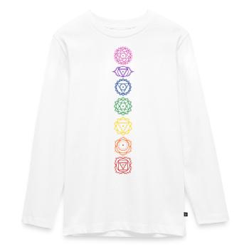 7 Chakra Symbole - Farben Zuordnung - Teenager Premium Bio Langarmshirt - Weiß - Vorne - AI Model Kid Female (0cm)