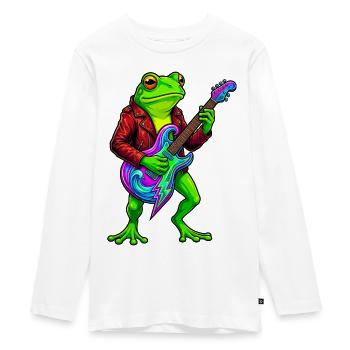 Frog with jacket and neon electric guitar - Teenager Premium Organic Long Sleeve Shirt - white - Front - AI Model Kid Female (0cm)