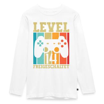 14 Level Freigeschaltet Gamer Spruch Geburtstag 14 - Teenager Premium Bio Langarmshirt - Weiß - Vorne - AI Model Kid Female (0cm)