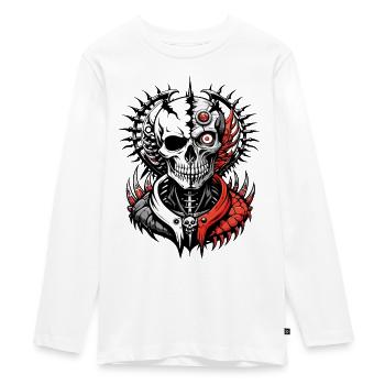 Cyborg Skull // Skull // Metal FS0001 - Teenager Premium Organic Long Sleeve Shirt - white - Front - AI Model Kid Female (0cm)