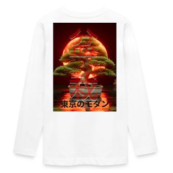 Bonsai Red Suns Japanese Writing Sign - Teenager Premium Organic Long Sleeve Shirt - white - Back - AI Model Kid Female (0cm)