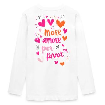 more amore por favor - Teenager Premium Organic Long Sleeve Shirt - white - Back - AI Model Kid Female (0cm)