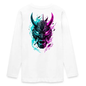 Neon Cyber Oni Mask - Teenager Premium Bio Langarmshirt - Weiß - Hinten - AI Model Kid Female (0cm)