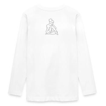 Woman poses - Teenager Premium Organic Long Sleeve Shirt - white - Back - AI Model Kid Female (0cm)