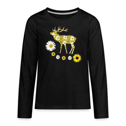 wilder Hirsch mit Sonnenblumen und Margeriten - Teenager Premium Langarmshirt