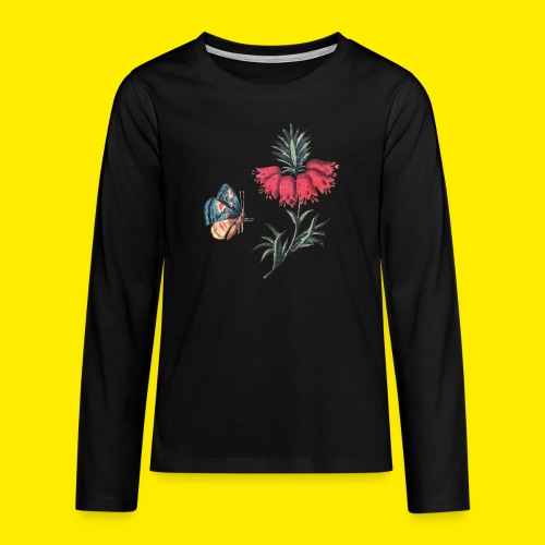 Flyvende sommerfugl med blomster - Teenager premium T-shirt med lange ærmer