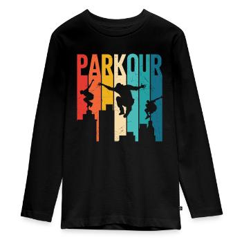 Retro Vintage Parkour City Skyline Silhouette - Teenager Premium Bio Langarmshirt - Schwarz - Vorne - AI Model Kid Female (0cm)