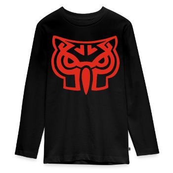 Red owl head - Teenager Premium Organic Long Sleeve Shirt - black - Front - AI Model Kid Female (0cm)