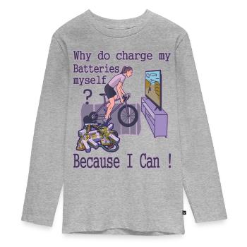 Pourquoi est-ce que je charge mes batteries moi-même ? - T-shirt manches longues Premium Ado - gris chiné - Devant