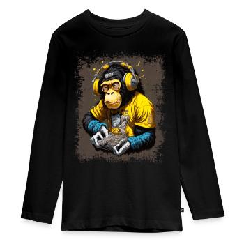 DJ Monkey - Teenager Premium Organic Long Sleeve Shirt - black - Front - AI Model Kid Female (0cm)