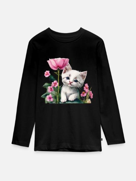 Chaton blanc - T-shirt manches longues Premium Ado - noir