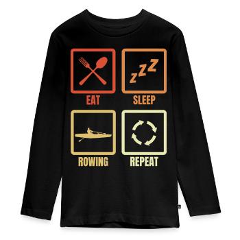 Eat Sleep Rowing Repeat - Teenager Premium Bio Langarmshirt - Schwarz - Vorne - AI Model Kid Female (0cm)