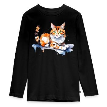 Katze im Schnee - Teenager Premium Bio Langarmshirt - Schwarz - Vorne - AI Model Kid Female (0cm)