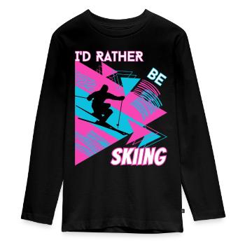 I'd Rather Ski - Ski Winter Sports Skier - Teenager Premium Organic Long Sleeve Shirt - black - Front - AI Model Kid Female (0cm)