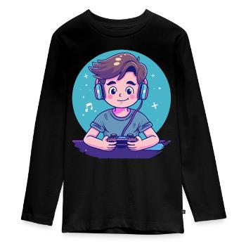 Garçon de jeu - T-shirt manches longues Premium Ado - noir - Devant - AI Model Kid Female (0cm)