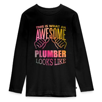 plombier - T-shirt manches longues Premium Ado - noir - Devant - AI Model Kid Female (0cm)