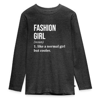 muoti - Premium luomulaatuinen nuorten pitkähihainen paita - meleerattu antrasiitti - Edestä - AI Model Kid Female (0cm)