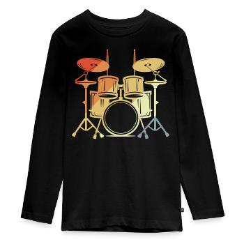 Drum Set Vintage Look - Teenager Premium Bio Langarmshirt - Schwarz - Vorne - AI Model Kid Female (0cm)
