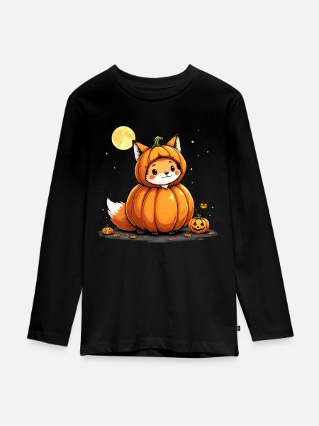 Kürbisfuchs Spuk yip! - Teenager Premium Bio Langarmshirt - Schwarz