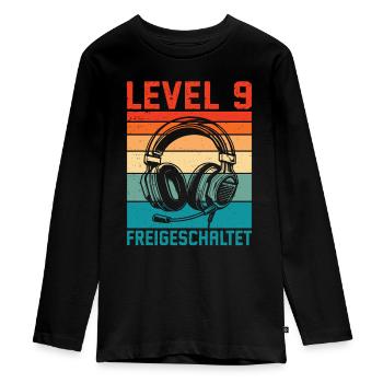9. Geburtstag Jungen Gamer Level 9 Freigeschaltet - Teenager Premium Bio Langarmshirt - Schwarz - Vorne - AI Model Kid Female (0cm)