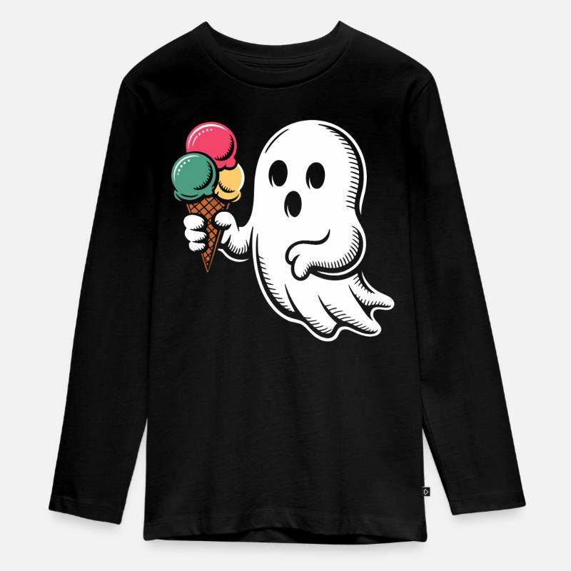 Geist mit bunter Eiswaffel - Teenager Premium Bio Langarmshirt - Schwarz