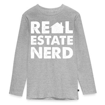 RealEstate Nerd - Teenager Premium Bio Langarmshirt - Grau meliert - Vorne