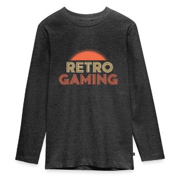 Retro Gaming - Teenager Premium Bio Langarmshirt - Anthrazit meliert - Vorne - AI Model Kid Female (0cm)