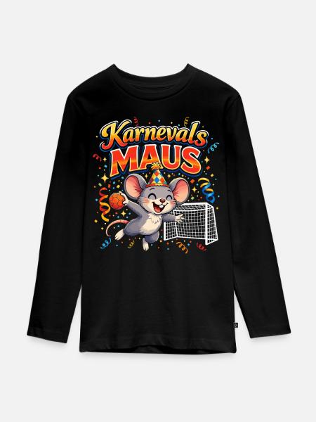 Karnevalsmaus Handball Geschenk Lustig Fasching - Teenager Premium Bio Langarmshirt - Schwarz