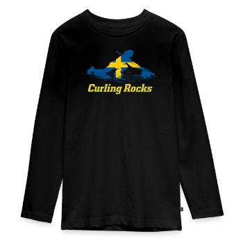 Curling Rocks Sweden Fan Merch - Teenager Premium Organic Long Sleeve Shirt - black - Front - AI Model Kid Female (0cm)