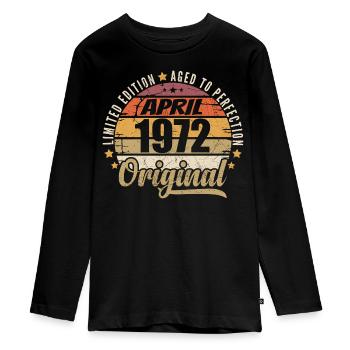 Cadeau D'anniversaire Avril 1972 - T-shirt manches longues Premium Ado - noir - Devant - AI Model Kid Female (0cm)